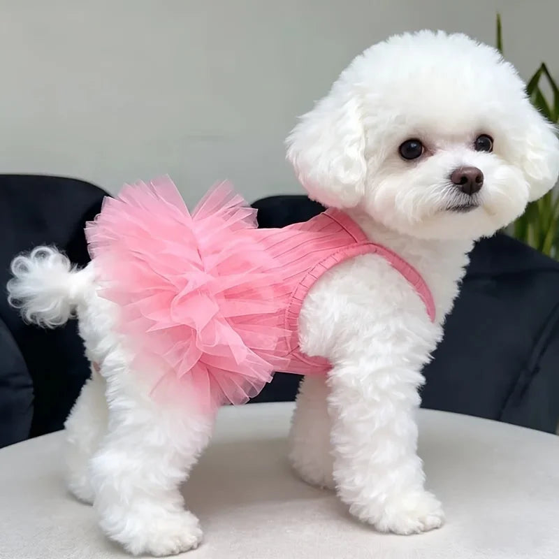 Pink Breathable Wedding Dress Small Dog Cat - Strapless Puffy Skirt, Washable Spring/Summer Costume Teddy Pomeranian Pekingese