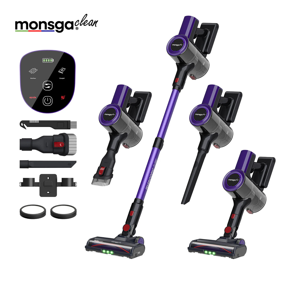 MONSGA by erabros M100 55KPA 450W Cordless Vacuum Cleaner, Vertical Vacuum Cleaner Anti-Tangle Brush, Handheld Stick Vacuum Cleaner for Home, Pet Hair, Carpet and Hard Floors