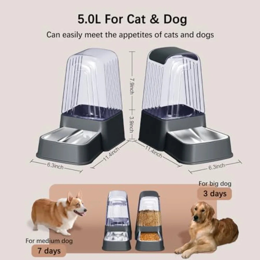 Automatic Dog and Cat Food Feeder and Water Dispenser Set with Stainless Steel Bowls Gravity Pet Food and Water Feeders 100 BPA