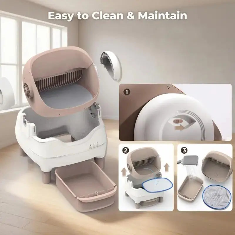 Self Cleaning Litter Box, Automatic Cat Litter Box with APP Control, Odor-Free Large Waste Bin, Open-Top for Multi Cats