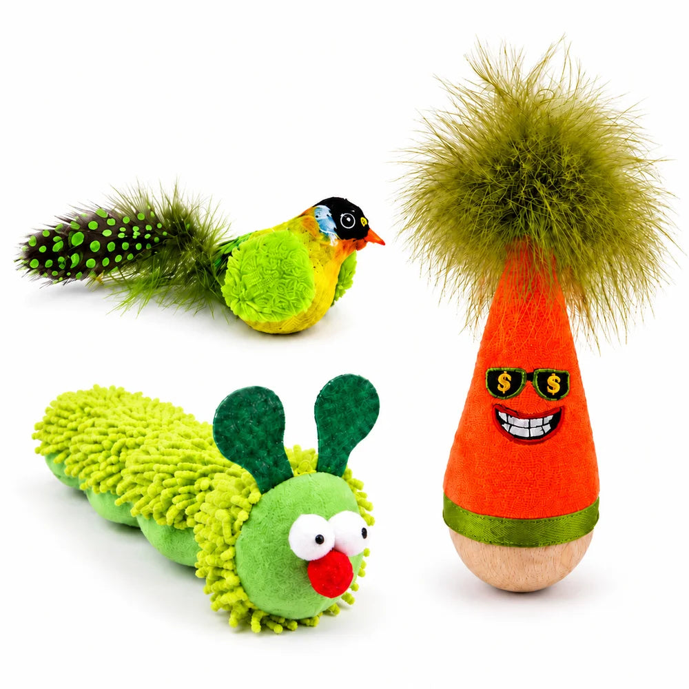 Zoe Interactive Game Cat Toys For Indoor Cats With Wobble Toy Soft Caterpillar And Chirping Bird For Batting Pouncing Kicking And Daily Play