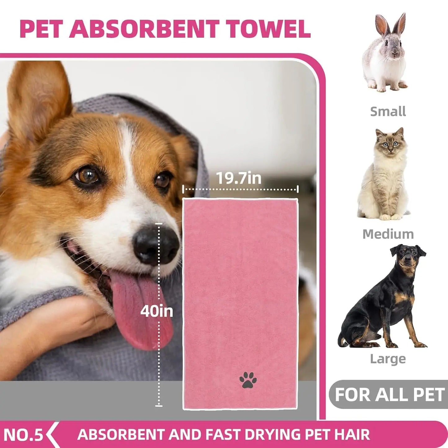 Complete Pet Bathing Kit: Brush, Towel, Gloves & Scrubber for Dogs & Cats (Pink)