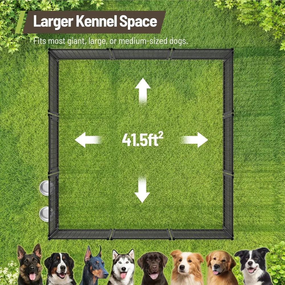 Outdoor Dog Kennel with Cover, Dog Kennel Outside with Waterproof Roof, Rotating Feeding Bowls, Heavy Duty Large Dog,Customized