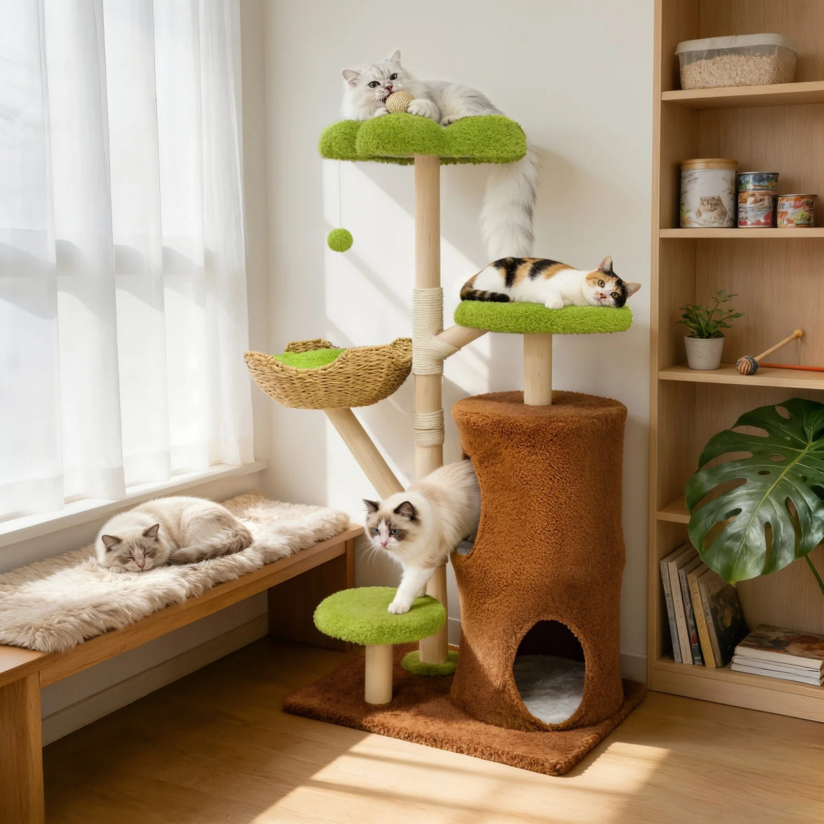 Multi-Level Cat Tree with Hanging Ball and Sisal Scratching Posts Cat Tower Condo Indoor Activity Center