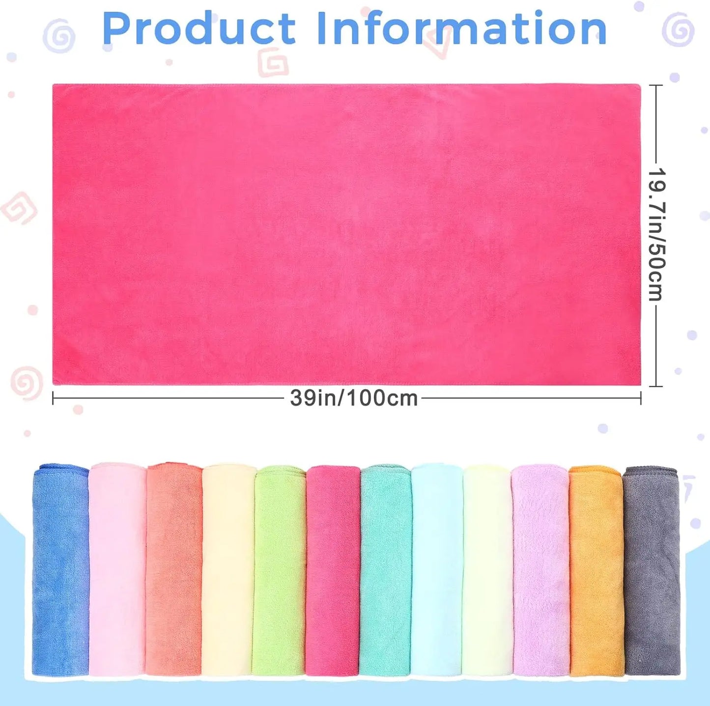12 Pcs Dog Towels Bulk 20x39in Microfiber Absorbent Soft Pet Bath Towels for Small Medium Puppy Cat, 12 Colors