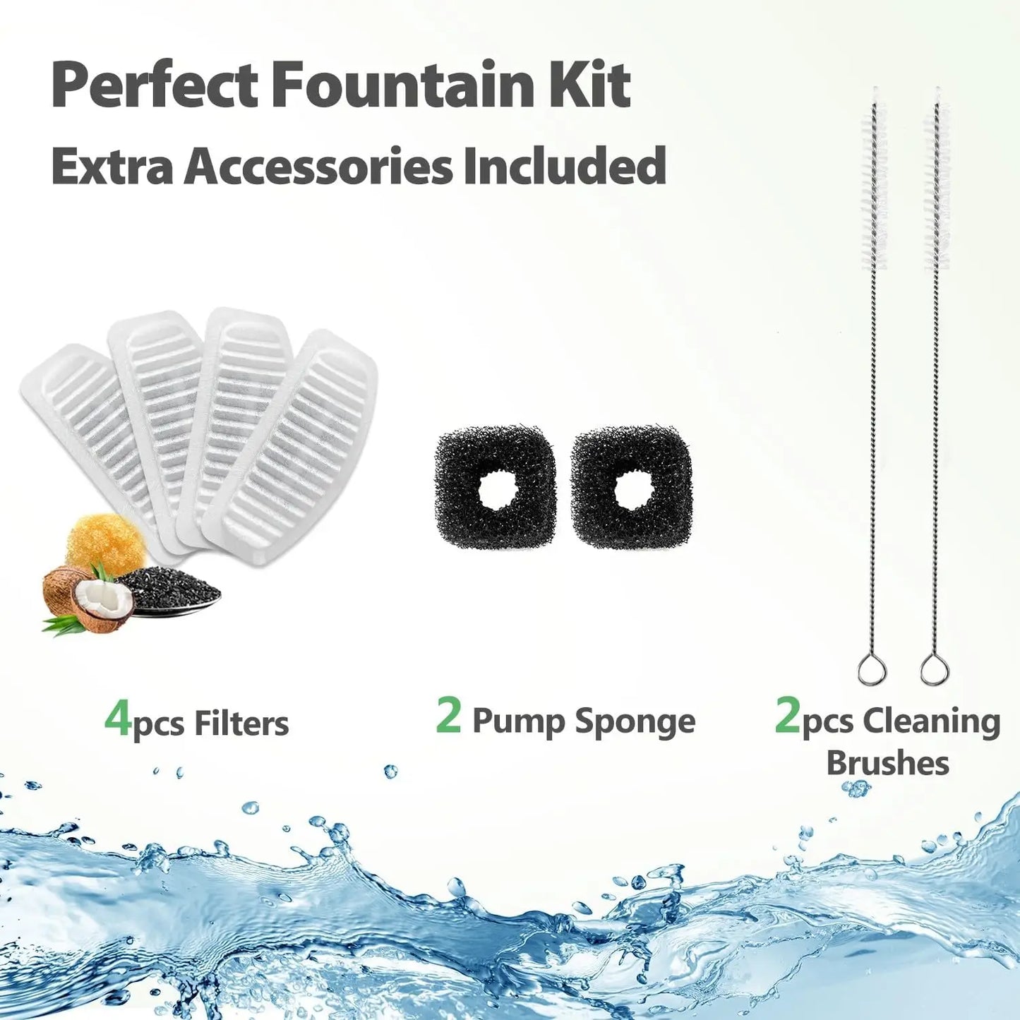 Stainless Steel Cat Water Fountain with 6 Filters, 2L Automatic Pet Drinking Fountain for Cats and Small Dogs, Quiet and