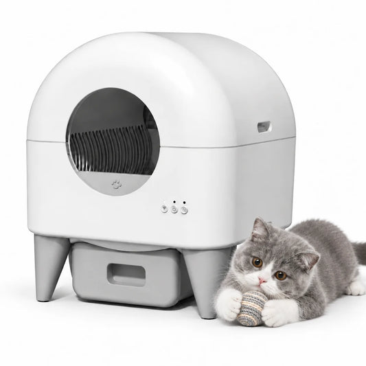 95L Self-Cleaning Automatic Cat Litter Box, Smart App Monitor Enclosed Kitty Litter Box, Anti-Pinch Safety & Odor Control, Extra Large Space for Multi-Cat Household, White Automatic Cat