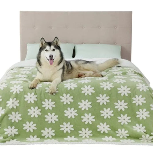 Waterproof Dog Blanket for Large Dogs - Washable Double Sided Dog Blankets with Warm Jacquard Shag and Soft Sherpa Fleece, Pet