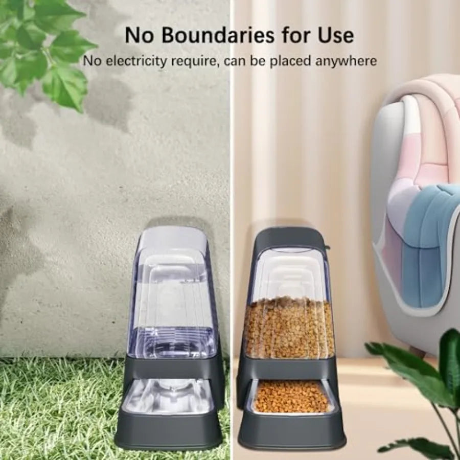 Automatic Dog and Cat Food Feeder and Water Dispenser Set with Stainless Steel Bowls Gravity Pet Food and Water Feeders 100 BPA