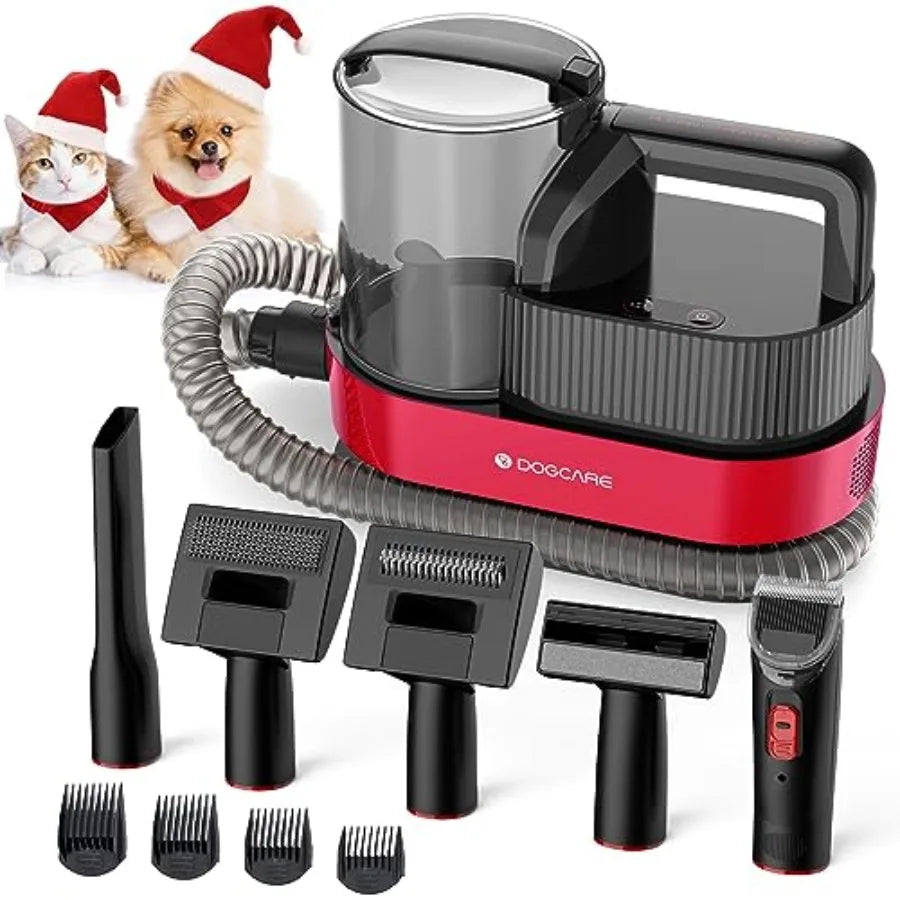 Professional Pet Vacuum Groomer for Dogs with Stainless Steel Comb and Red Brush 3-in-1 Hair Removal Tool for Pet Grooming Effi