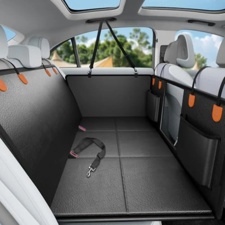 Dog Car Seat Cover with Hard Bottom PU Leather for Back Seat Extender Pet Hammock Bed for Cars SUVs Holds 400lbs Mesh Window Po