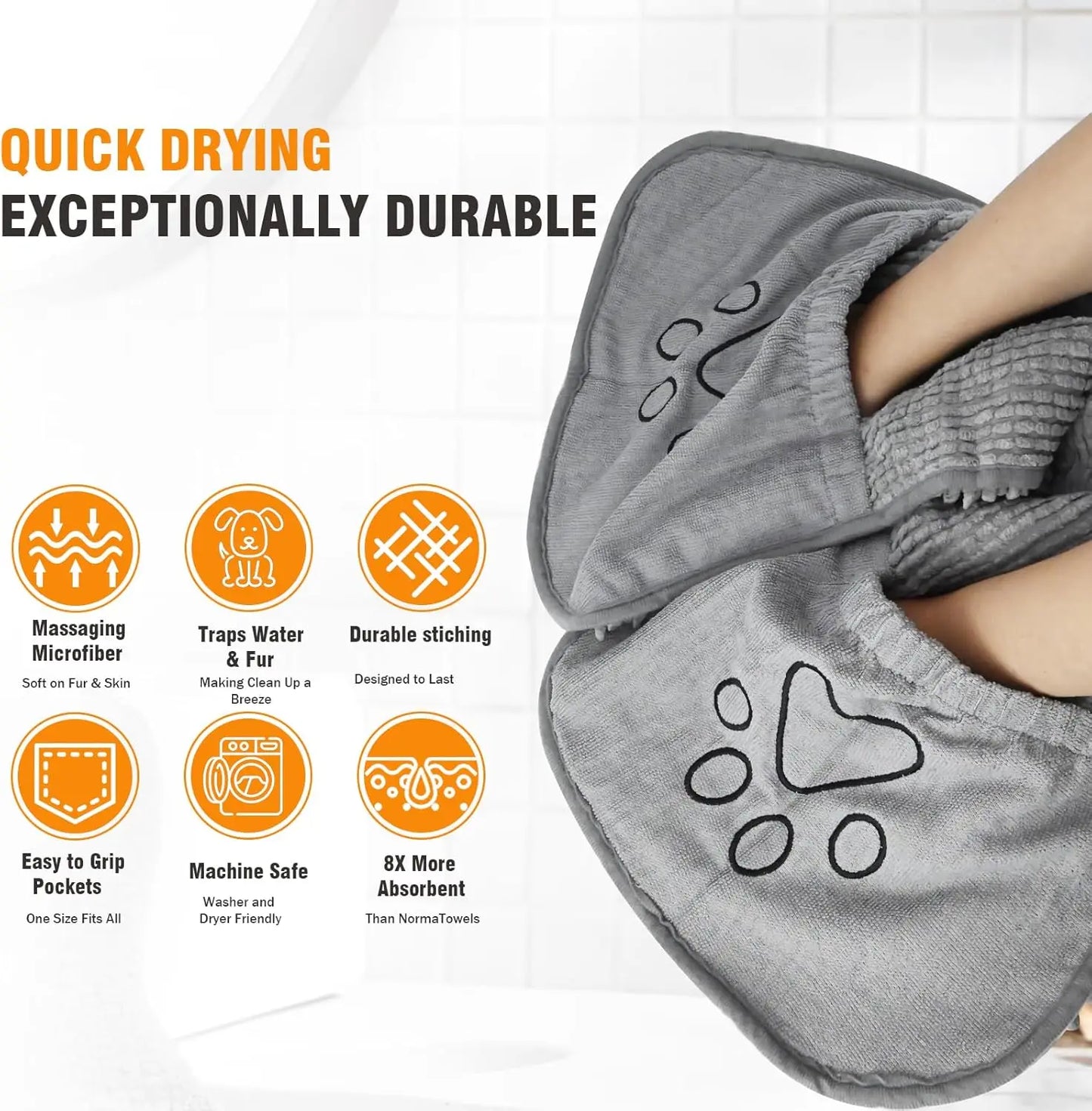 Super Absorbent Microfiber Dog Towel, Quick Drying, 31x13in, Soft & Machine Washable, Grey