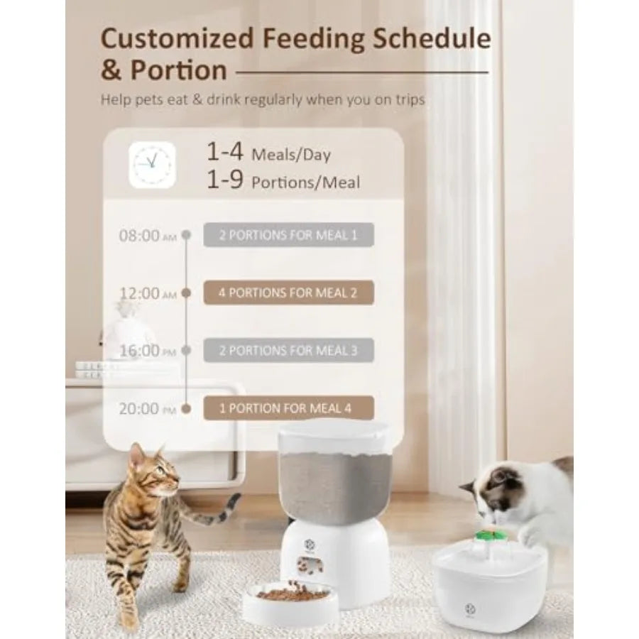 Automatic Cat Feeder with 3L Dry Cat Food Dispenser and 2L Water Fountain Timed Dog Feeder with Portion Control and Daily Meals
