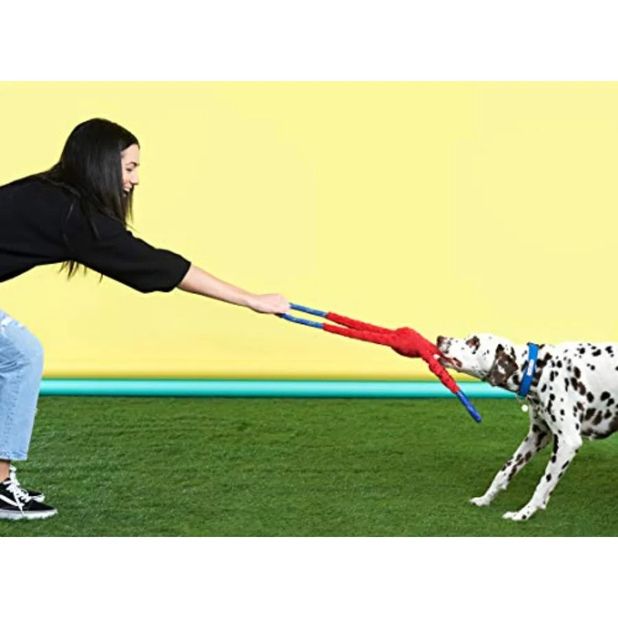 RopeTugz Durable Dog Pull Rope Toy - Blue Monkey Interactive Tug of War for Large, Medium and Small Dog, Squeaky Pet Product to