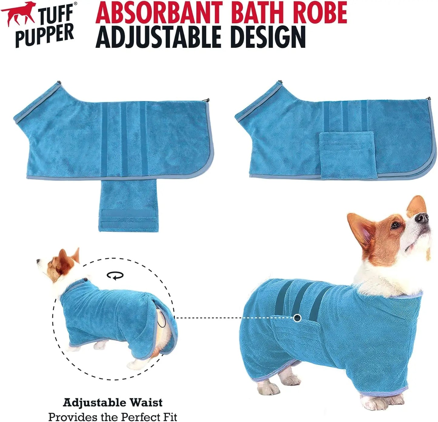 Super Absorbent Dog Bathrobe, 800 GSM Plush, Fast Drying, Adjustable Hood & Belly Strap, Soft & Cozy, Blue XXXL