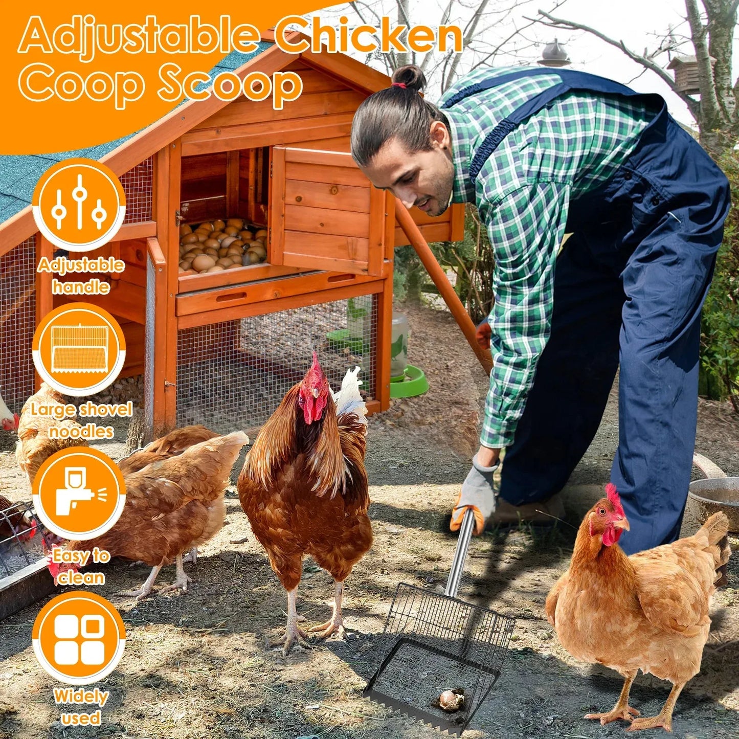 Extendable Cat Litter Scoop & Chicken Coop Rake, Retractable Waste Cleaning Tool For Cat Litter Box, Coop, Garden