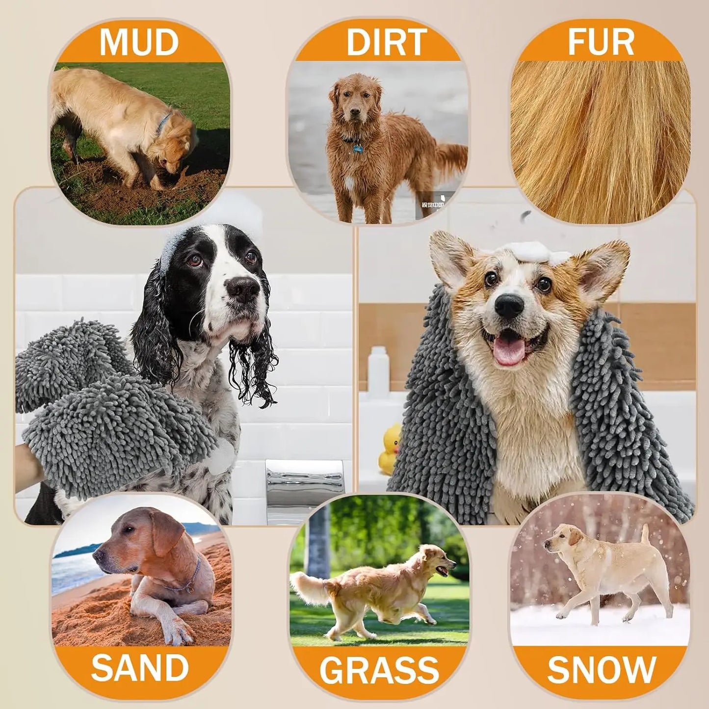 Super Absorbent Microfiber Dog Towel, Quick Drying, 31x13in, Soft & Machine Washable, Grey