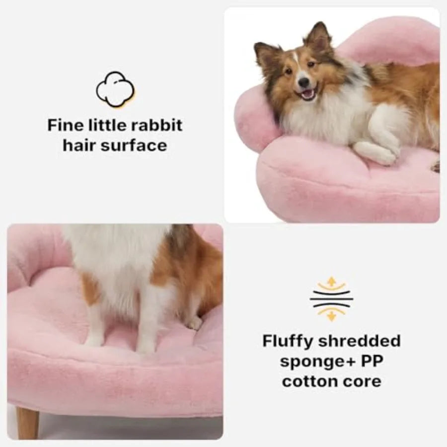 Elevated Dog Couch Bed, Cute Dog Sofa Bed for Small Medium Dogs, Raised Dog Bed with Washable Cover and Sturdy Wood Legs, Moder