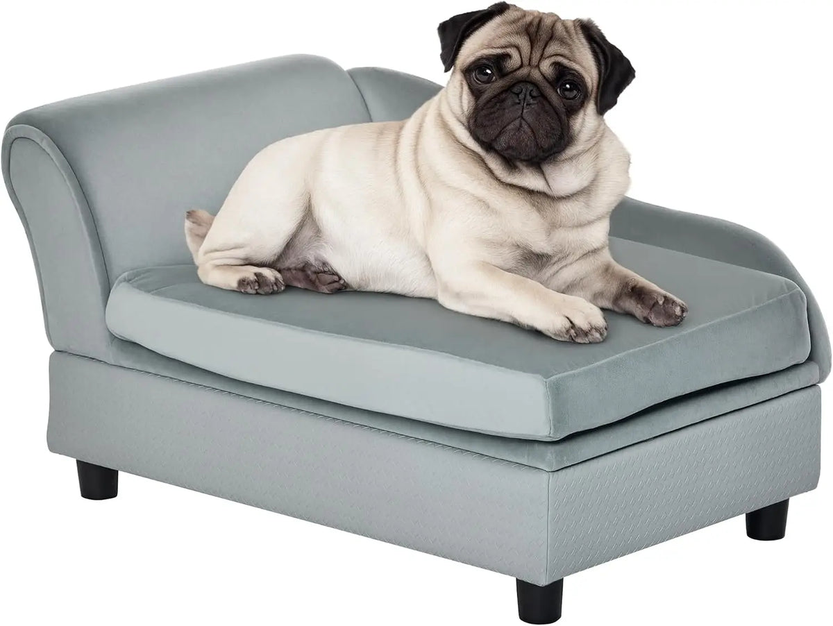 PawHut Luxury Fancy Dog Couch with Hidden Storage, Small Dog Sofa Bed with 2" Soft Foam, Modern Pet Furniture for Puppies & Little Breeds, Blue