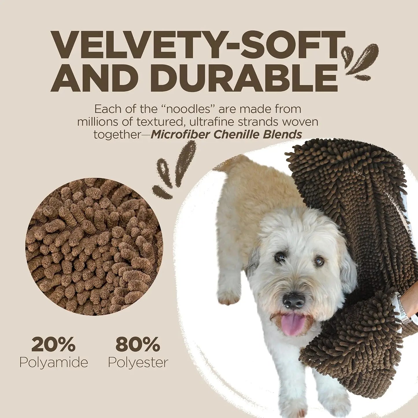 Ultra Absorbent Microfiber Chenille Dog Towel with Hand Pockets, Quick Drying, Machine Washable, 31" x 14"