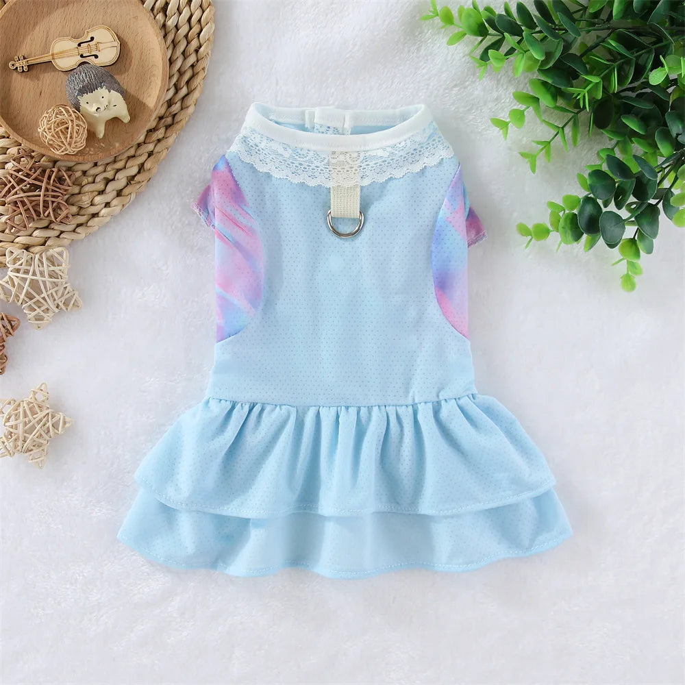 Summer Pet Dog Cooling Dress Ice Silk Breathable Quick Drying Small Dog Cat Skirt Summer Mesh Clothes for Puppy Chihuahua Kitten