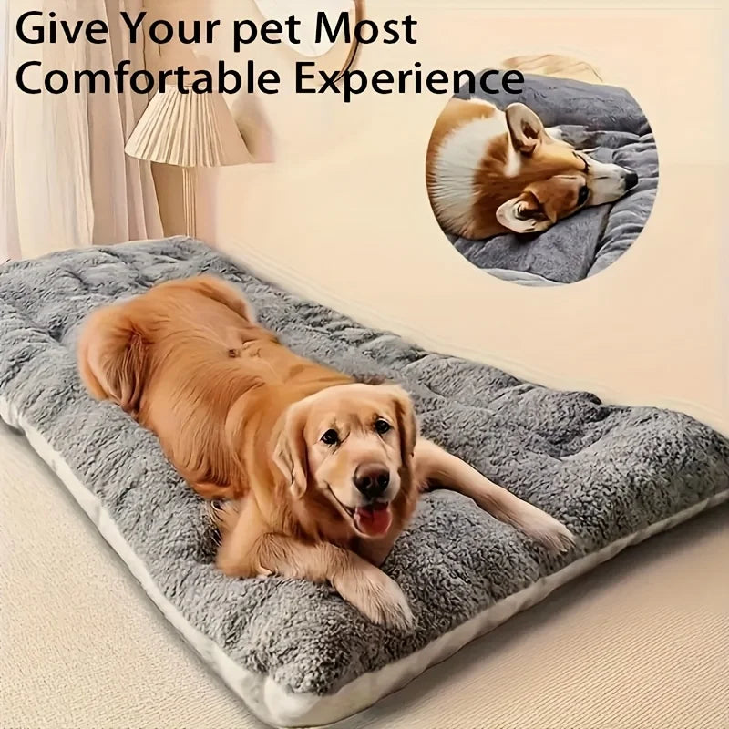 Oversized Plush Dog Cat Bed - Winter Warm Waterproof Washable Pet Mat, Extra Thick Soft Fleece Sofa Crate Pad for All Sizes Dogs