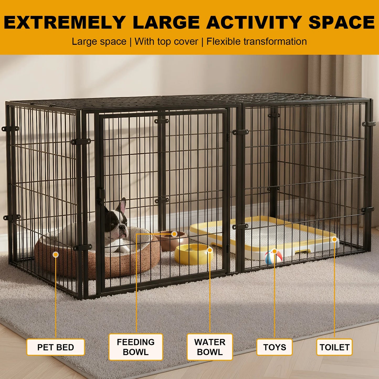 48 Inch Kennel Cage Easy Assemble Heavy Duty Wire Dog Crates with Door Dogs Cage Kennel Stackable for Puppy/Small Dog/Rabbit/Pig