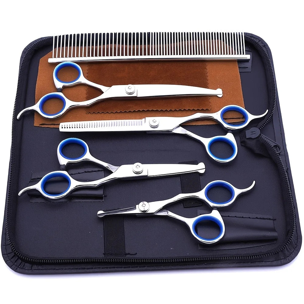Titanium Coated Professional 6in 1 4CR Stainless Steel Dog Grooming Scissors with Safety Round Tip, Heavy Duty Pet Grooming Scis