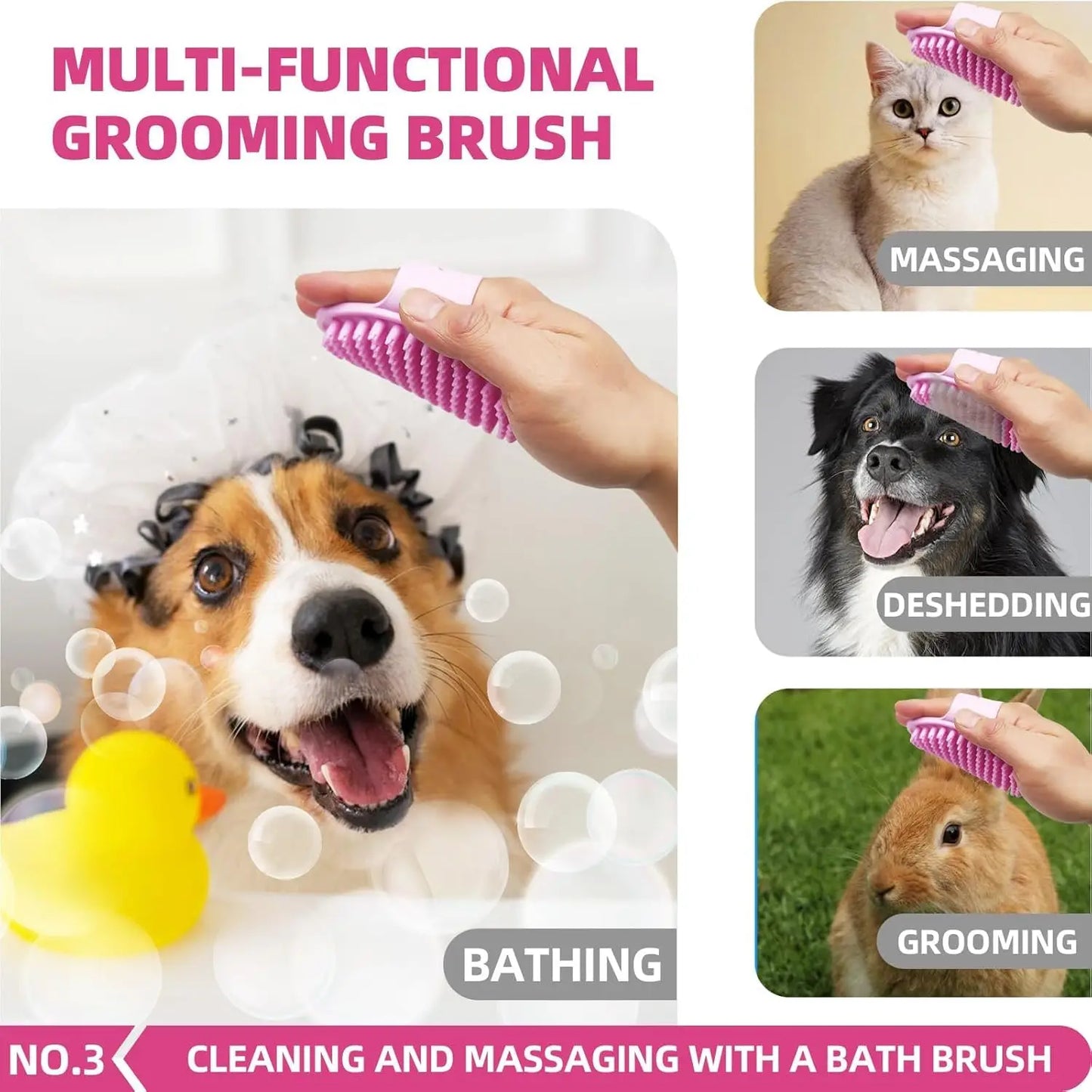 Complete Pet Bathing Kit: Brush, Towel, Gloves & Scrubber for Dogs & Cats (Pink)