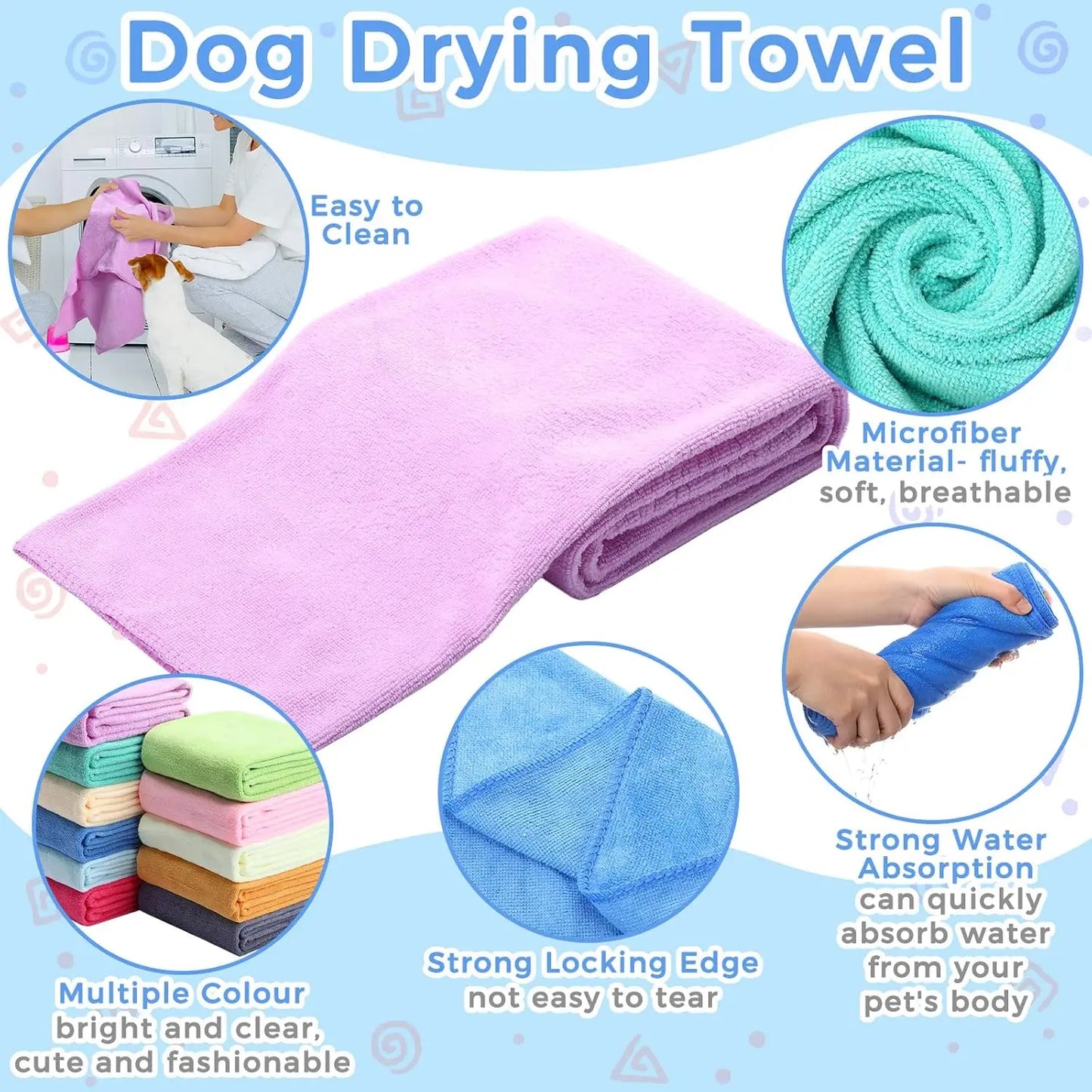 12 Pcs Dog Towels Bulk 20x39in Microfiber Absorbent Soft Pet Bath Towels for Small Medium Puppy Cat, 12 Colors