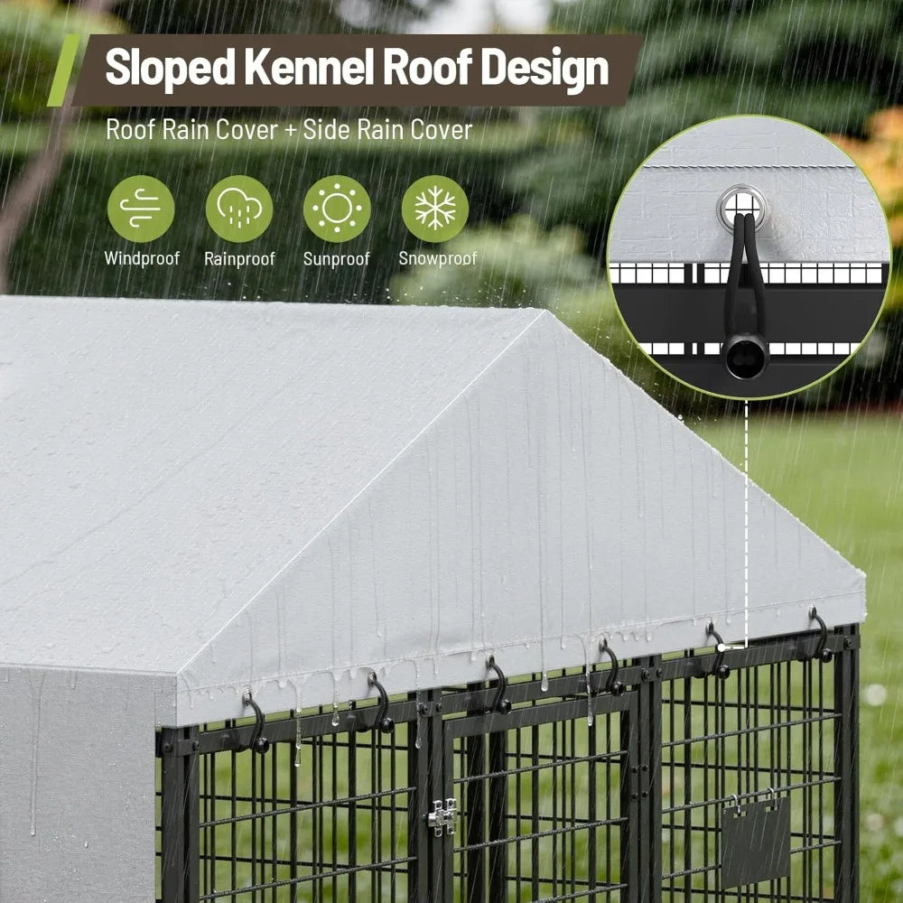 Outdoor Dog Kennel with Cover,  Dog Kennel Outside with Waterproof Roof, Rotating Feeding Bowls, Heavy Duty Large Dog，Customized