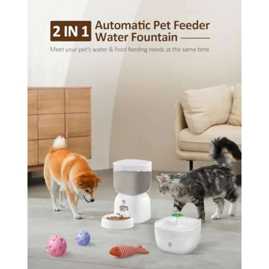 Automatic Cat Feeder with 3L Dry Cat Food Dispenser and 2L Water Fountain Timed Dog Feeder with Portion Control and Daily Meals