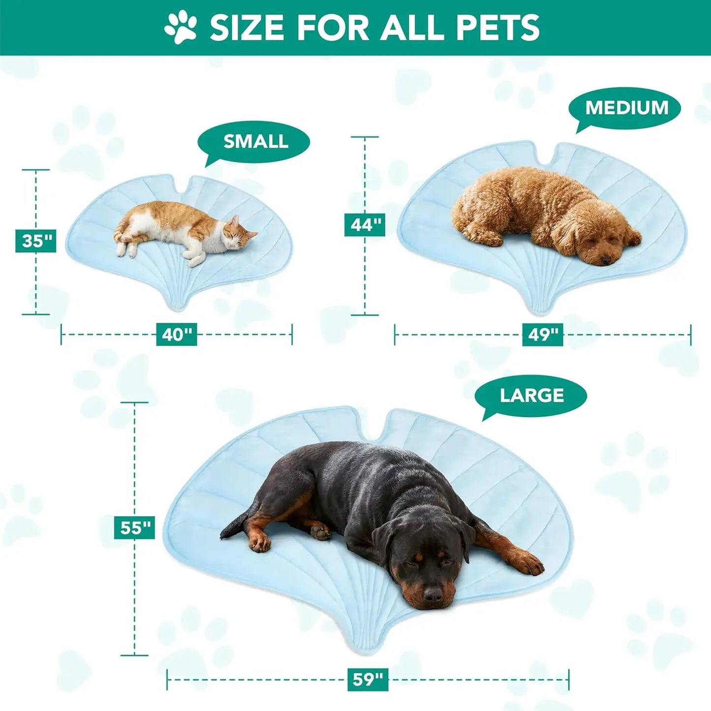 Dog Cooling Mat, Ginkgo Leaf Shape, Reversible Cooling Nylon Blanket Soft Fleece Pet Pad for Dogs Cats, Summer All Seaso