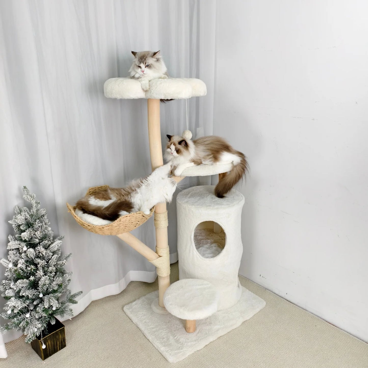 Multi-Level Cat Tree with Hanging Ball and Sisal Scratching Posts Cat Tower Condo Indoor Activity Center