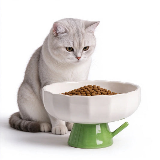 Daisy Elevated Ceramic Cat Bowl 2.0, Slanted Rim Raised Pet Dish, Glossy Glaze Food & Water Bowl for Indoor Cats
