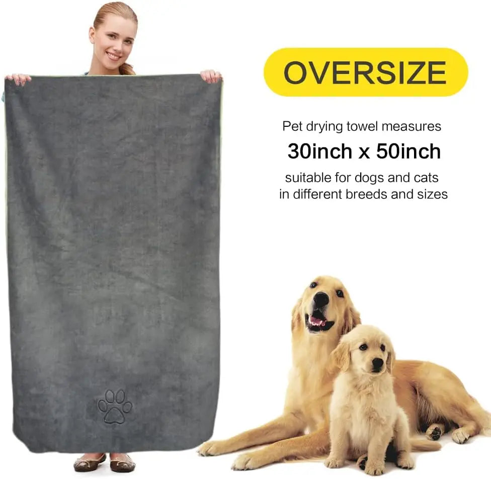 Super Absorbent Microfiber Pet Drying Towel for Dogs Cats, 30x50in, Gray
