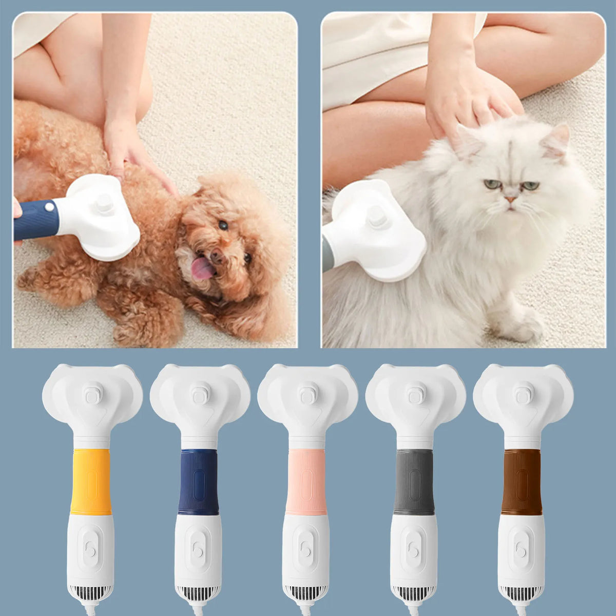 Cat Hair Dryer Pet Hair Dryer with Slicker Brush Low Noise 600W 3 Temperature Adjustable 3 in 1 Grooming Dog Blow Dryer for Cats