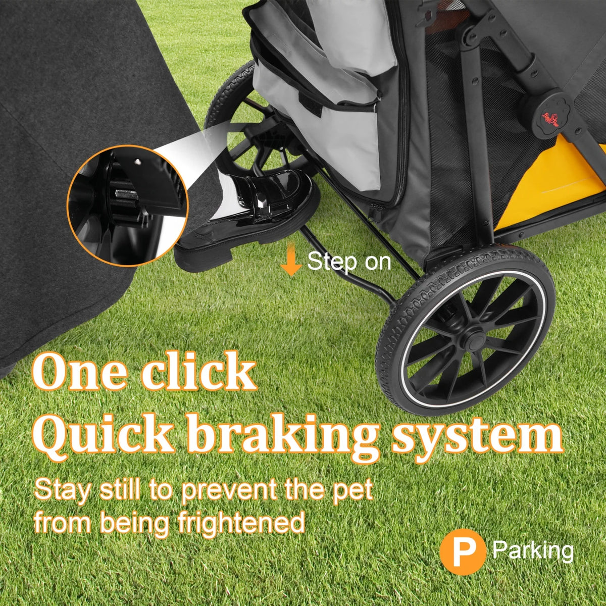 4 Wheels Dog Stroller for Large Dogs Up to 42kg One-click Folding Pet Carrier Stroller Jogger Cart with Storage Pockets
