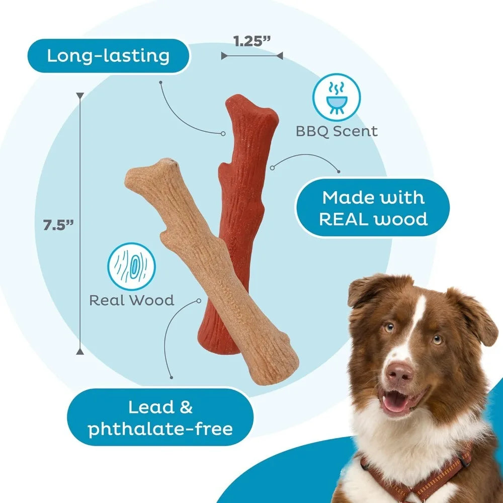 Outward Hound Dogwood Wood Durable Dog Chew Toys, Real Wood & Calming Hemp, 2-Pack, Medium
