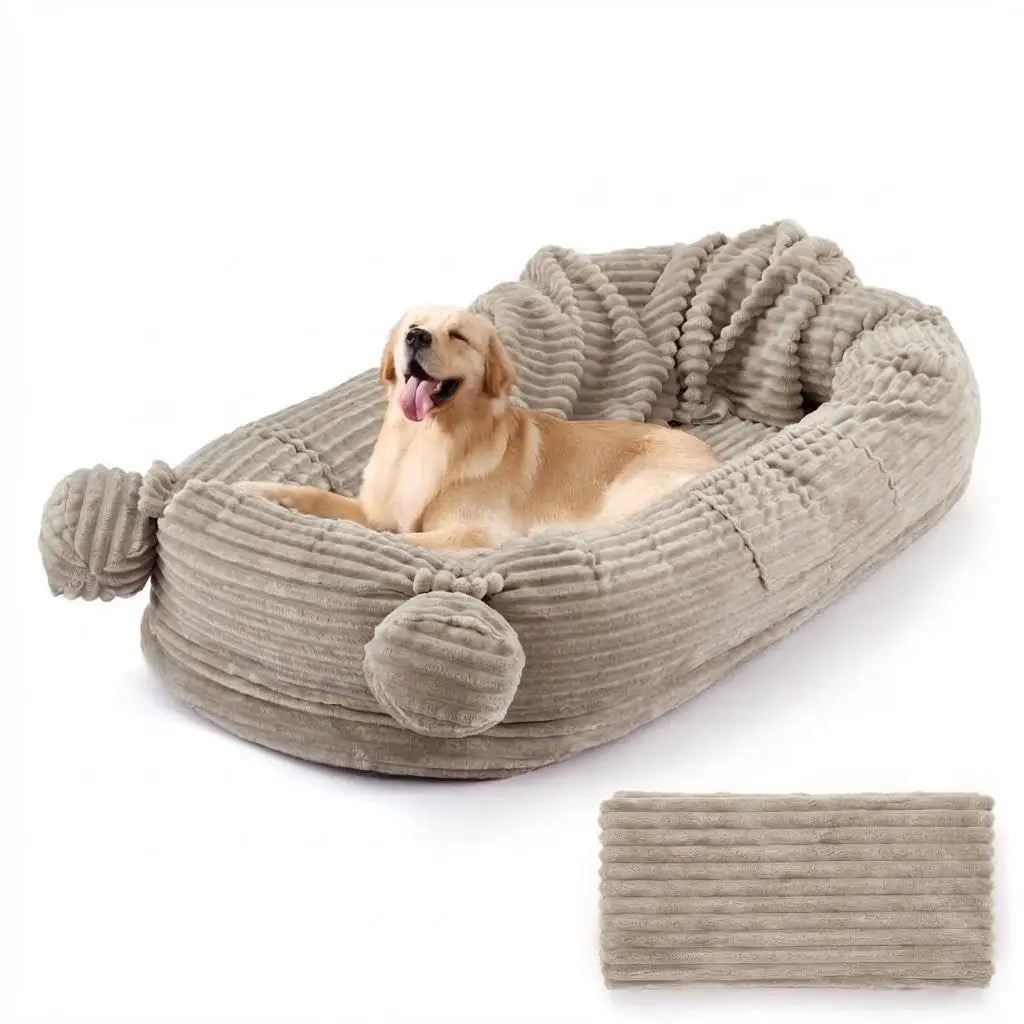 Garvee 71" x 45" Human-Sized Dog Bed, Large Orthopedic Pet Bean Bed with 2 Storage Pockets, Fluffy Faux Fur Bed for Adults & Giant Pets Black