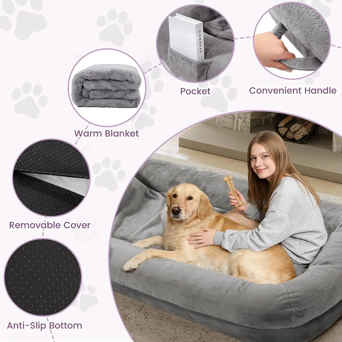 Murago Human Dog Bed for Adults, 71"x43"x10", Light Grey