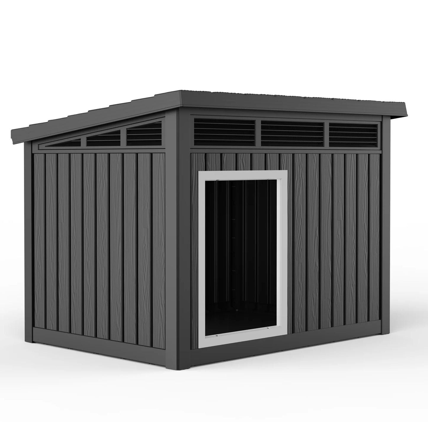 Resin Dog House with Hydraulic Rod, Waterproof Outdoor Insulated Dog Kennel, Slanted Roof Large Dog Shelter for Medium Large Dog