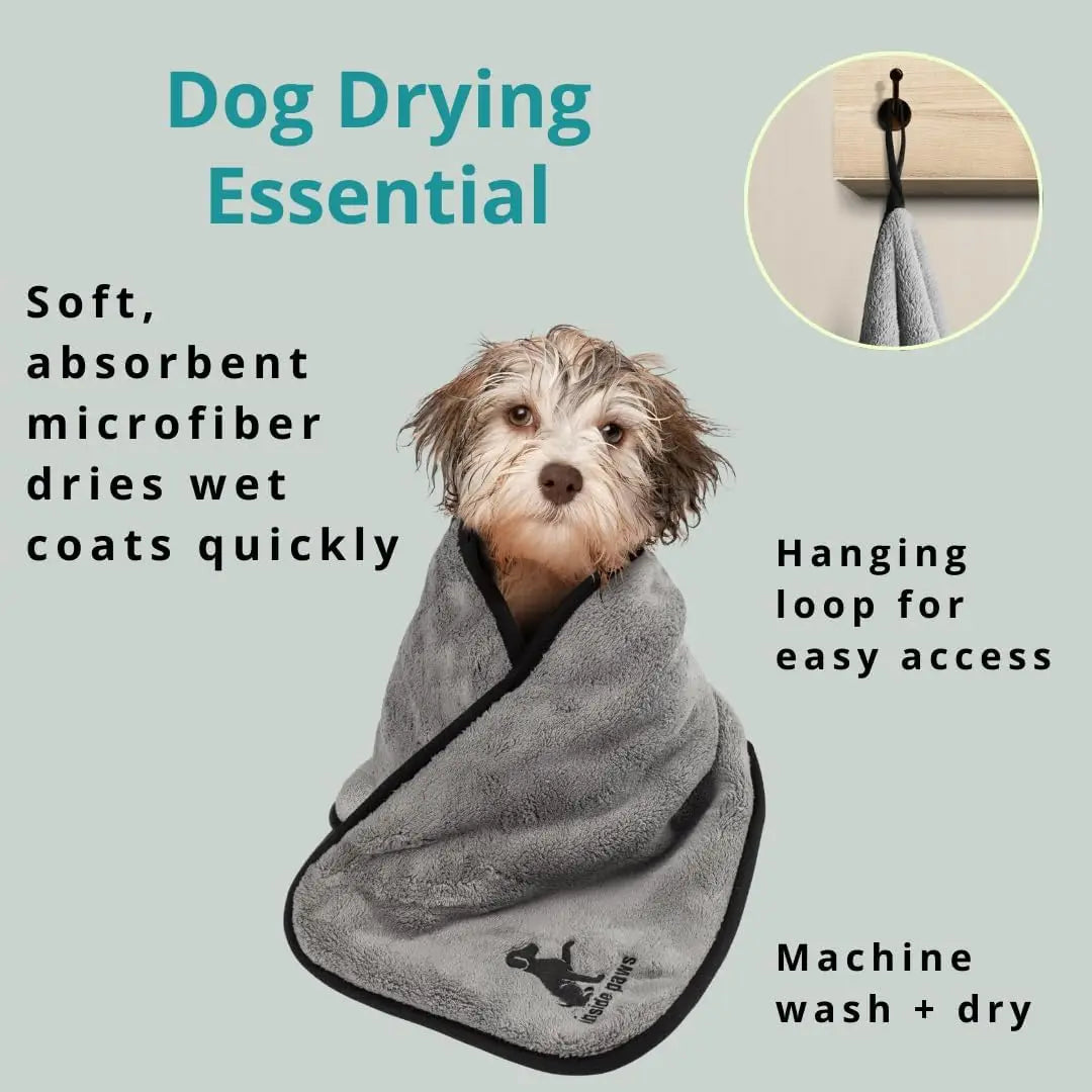 Super Absorbent Microfiber Dog Towel & Paw Cleaner with Hand Pockets, Quick Dry, Machine Washable, Hanging Loop, for All Breeds