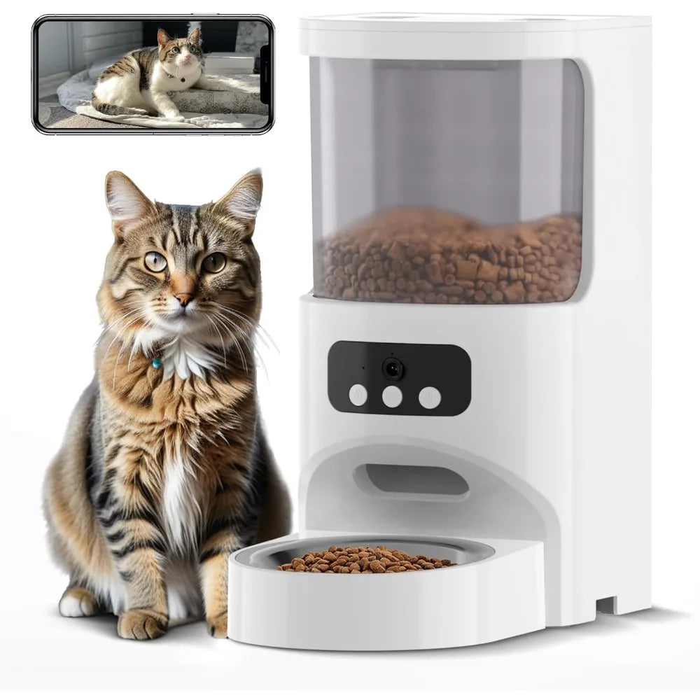 Automatic Cat Feeder with Camera 5G&2.4G WiFi Pet Feeder 1080P HD Cat Food Dispenser with Night Vision Timed Smart App Dog Food