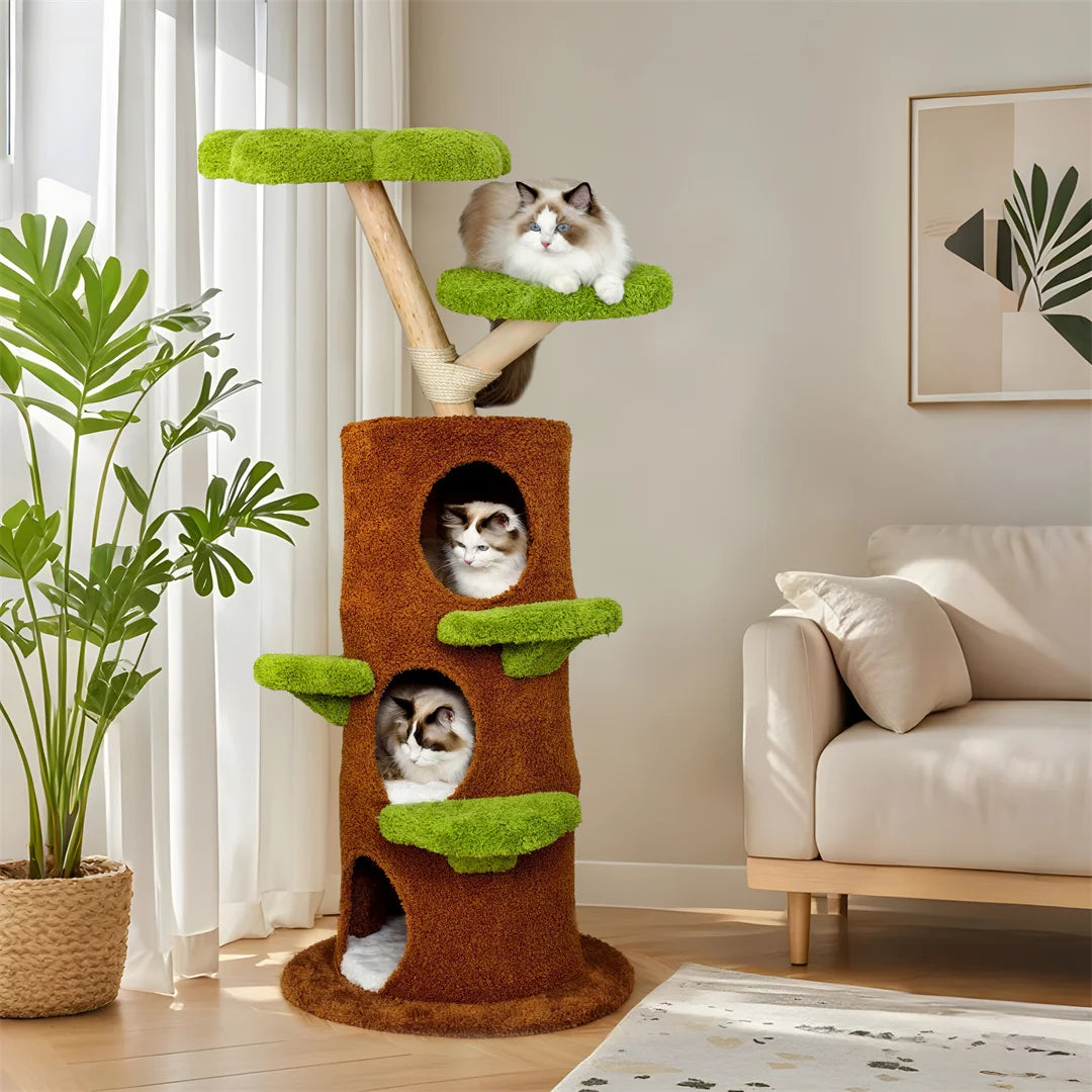 BINGOPAW Green Multi-Level Cat Tree Tower Activity Center with Sisal Scratching Post Plush Cave for Multiple Cats