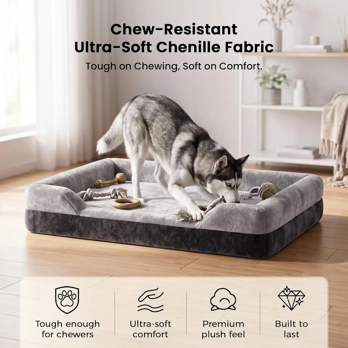 Extra Large Orthopedic Dog Bed for XL Dogs with Cooling Gel Solid Memory Foam, 2 Removable Washable Covers, 360° 7" Bolster Sides, Chew Resistant Waterproof Pet Sofa, Dog Crate Beds for Senior Dogs
