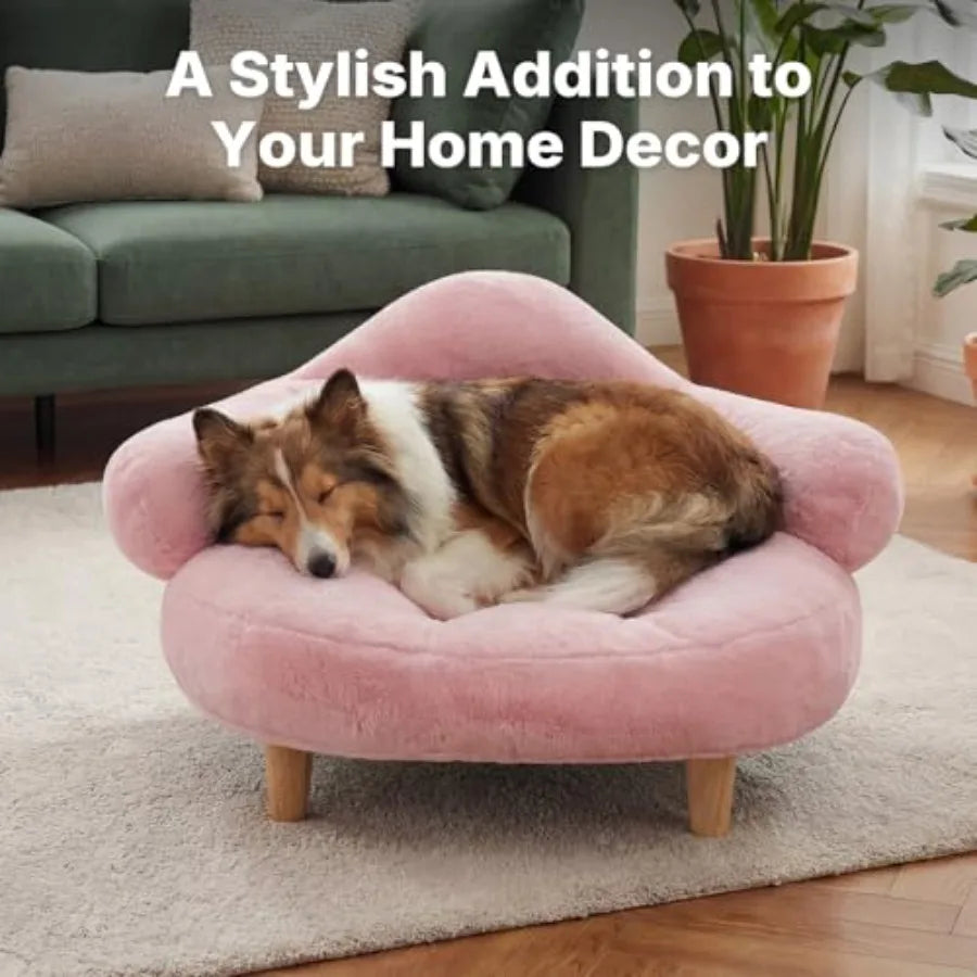 Elevated Dog Couch Bed, Cute Dog Sofa Bed for Small Medium Dogs, Raised Dog Bed with Washable Cover and Sturdy Wood Legs, Moder