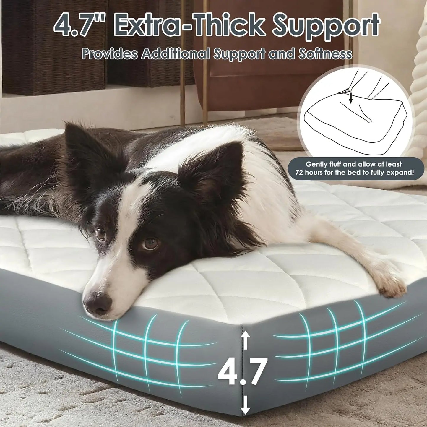 Large Orthopedic Dog Bed 35.5x23.5x4.7in, Waterproof Faux Leather with Memory Foam, Non-Slip Base for Medium & Large Dogs
