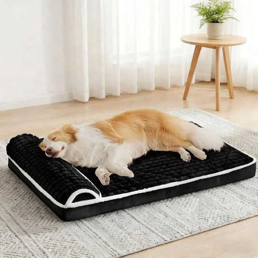 Large Orthopedic XL Dog Bed with Pillow, 48x30 Waterproof Comfortable Egg Crate Foam Pet Bed Mat, Removable Washable Cover, Non-