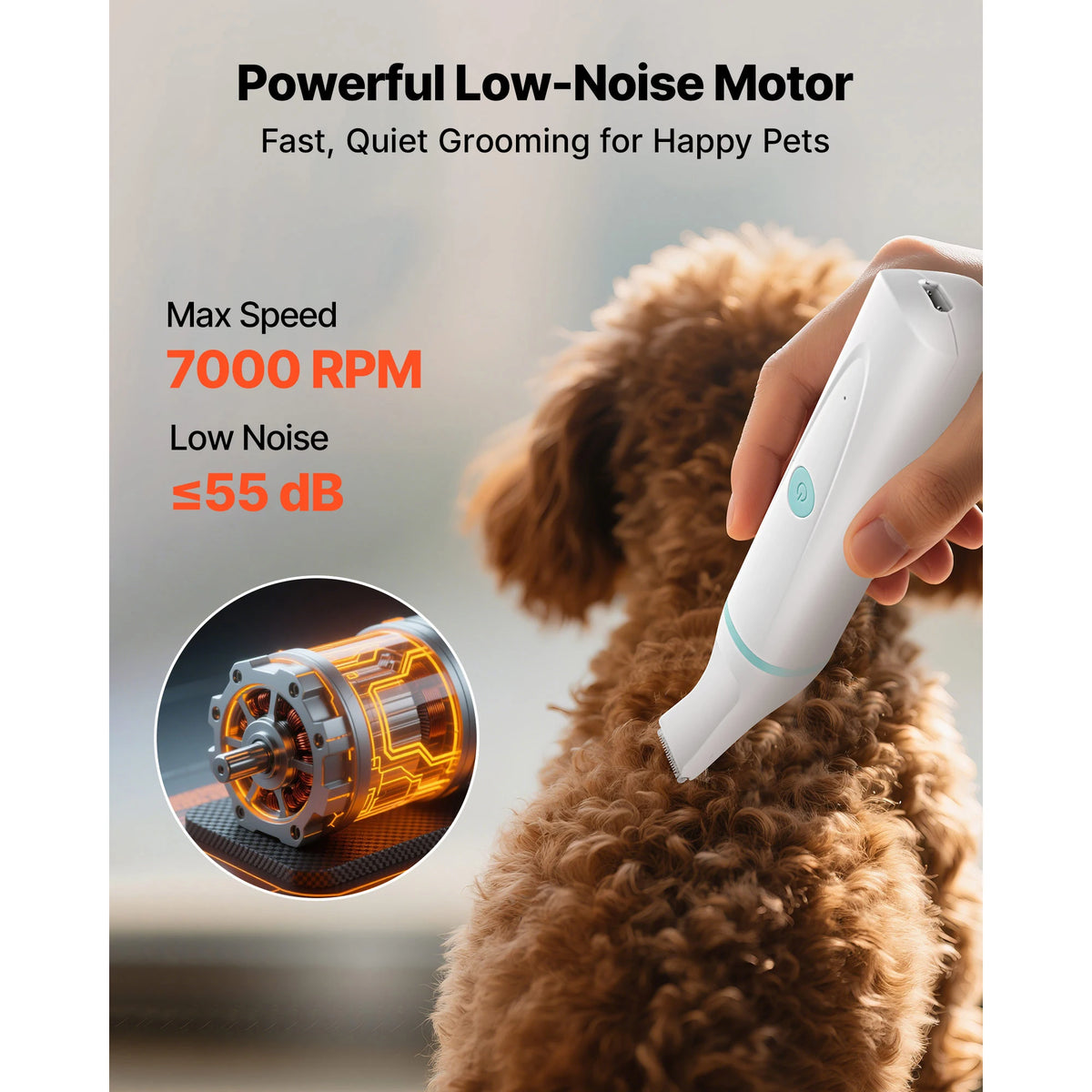 SucceBuy 4 in 1 Dog Clippers for Grooming Low Noise Rechargeable with 6 Combs & 4 Detachable Blades Waterproof Cordless for Dogs